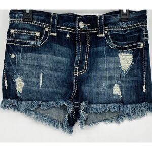 BKE Stella Buckle Sz 30 Blue Dark Wash Distressed 5 pkt Y2K revival Shorts